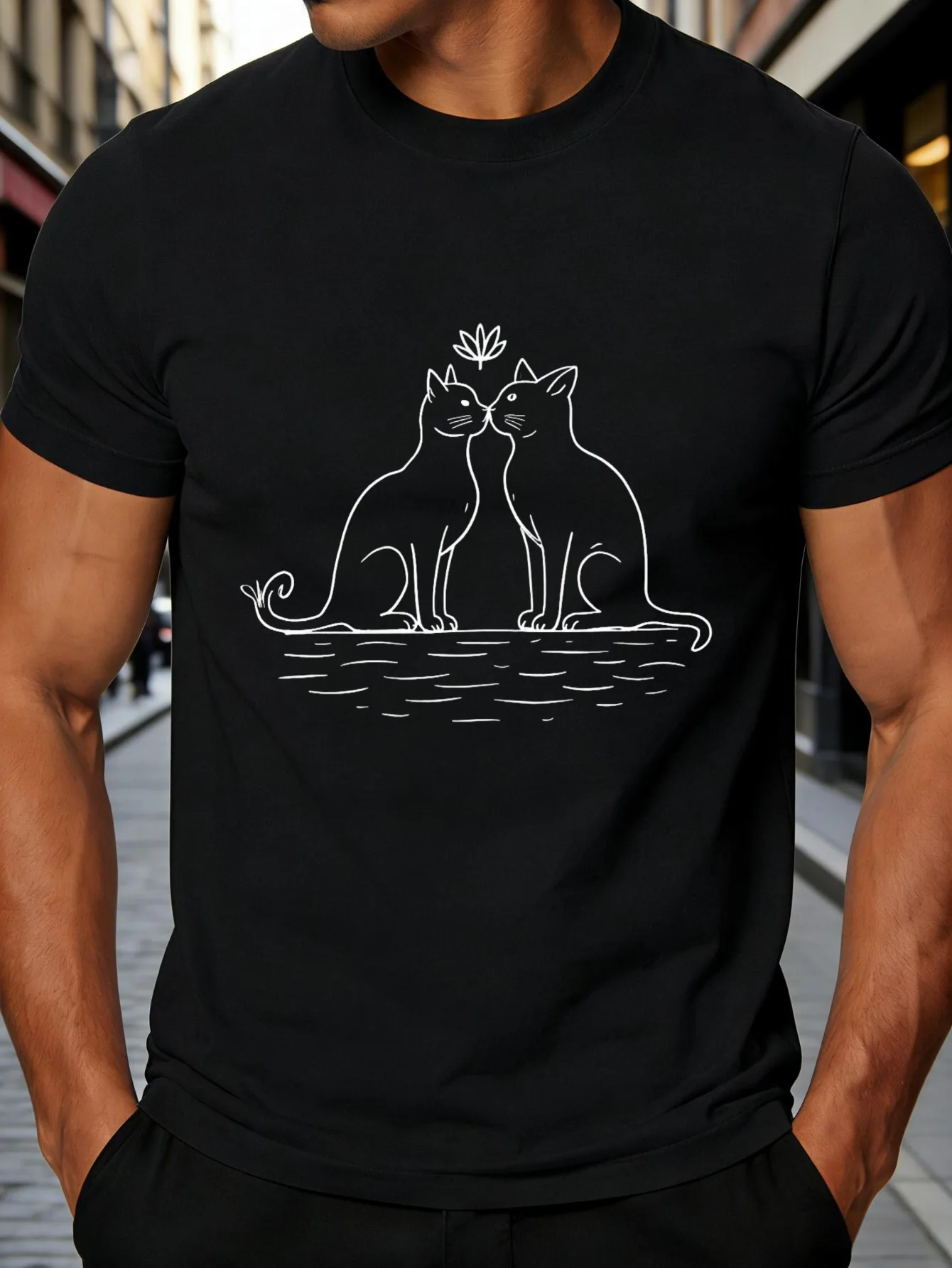 Cute Cat Couple Design Men's T-Shirt Romantic Animal Print Summer Wear Gift for Cat Lovers