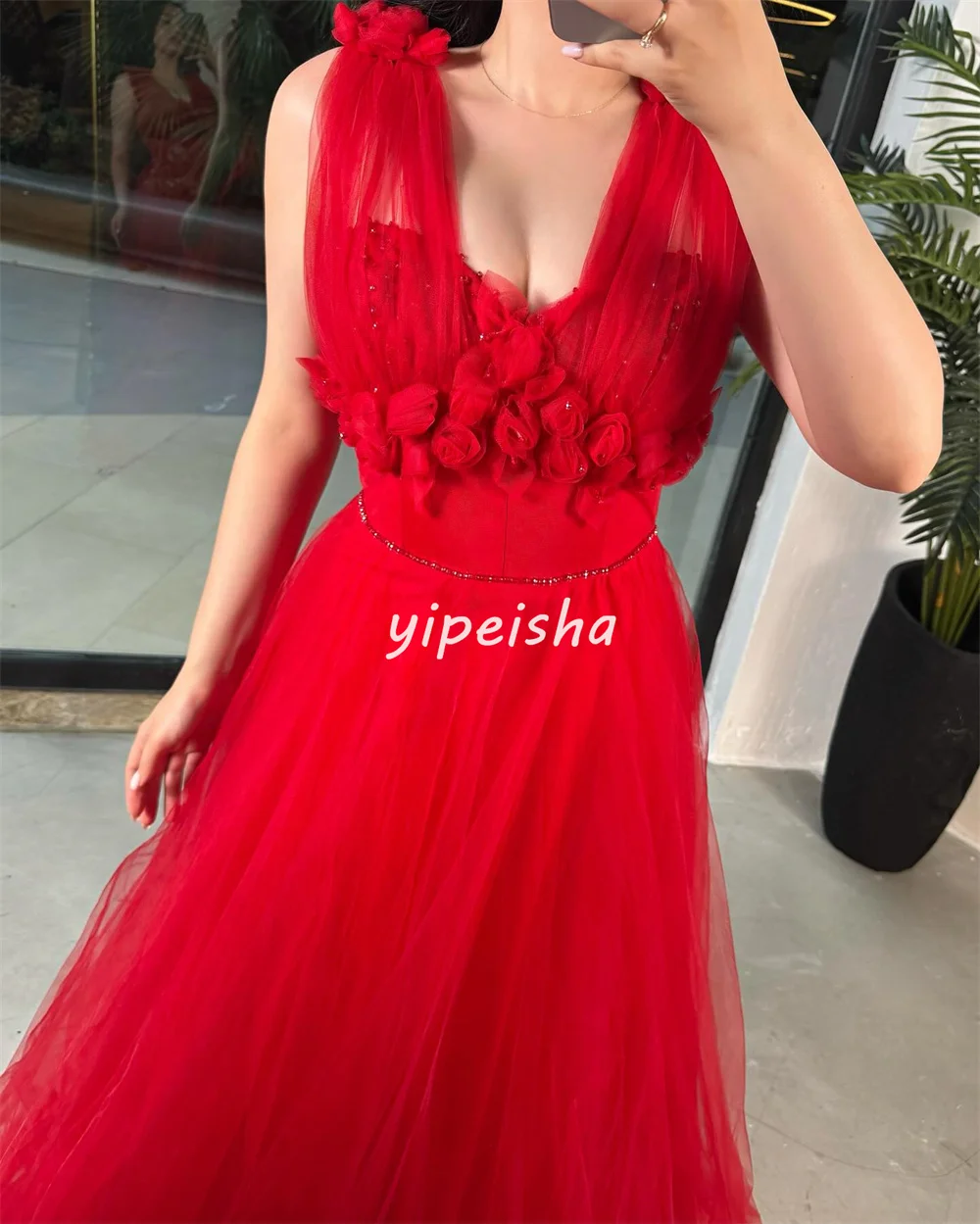 カスタマイズされた高品質ファッションチュール手作りフラワービーズ A ラインオフショルダーロングドレスオーダーメイドオケージョンドレスセクシー