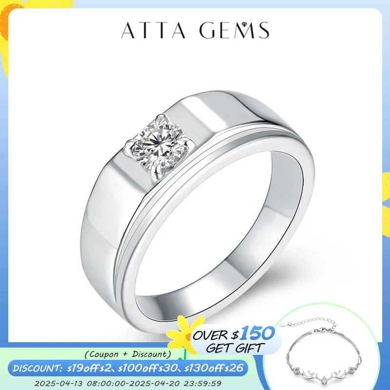 

ATTAGEMS New Moissanite Rings for Men Wedding 925 Sterling Silver Diamond Engagement 0.5Ct D Color Moissanite Ring for Men