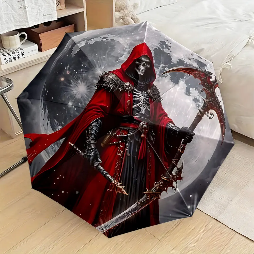1PC Dark Fantasy Grim Reaper Umbrella Design Print 8 Iron Ribs Folding Umbrella Auto-Open Fashion Sunshade