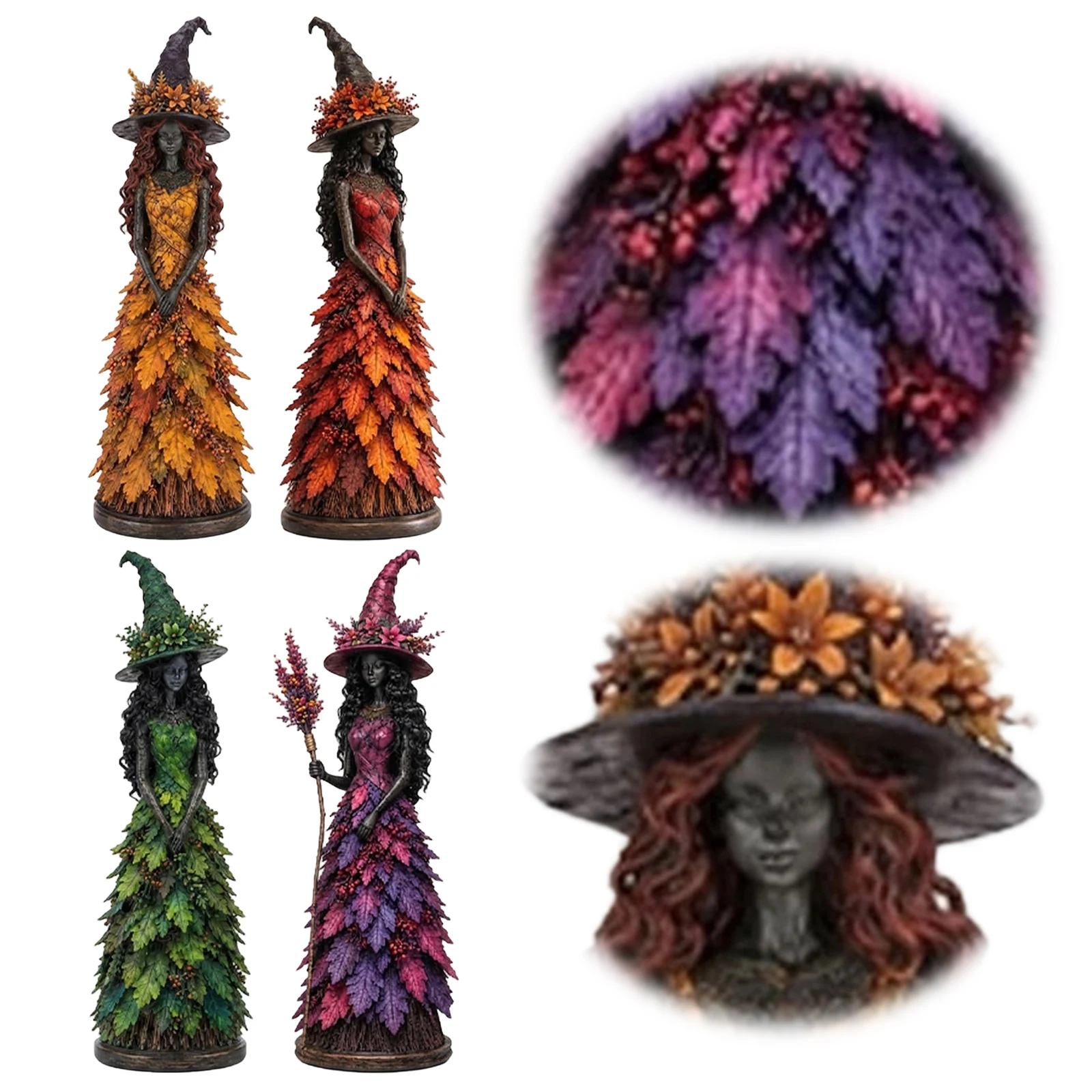 Halloween Decor Enchanted Fall Witch Resin Figurine, Resin Witch Sculpture, Tabletop Statue Seasonal Home Ornament Gift 8X8X20cm