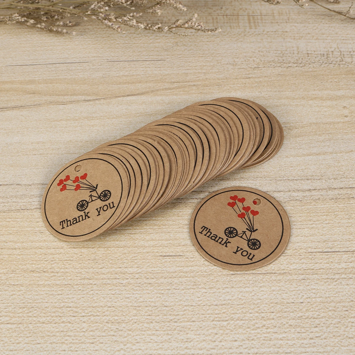 

200pcs Kraft Paper Gift Hangtags Round Thank You Decorative Party Wedding Baking Store Decoration Cupcake Toppers