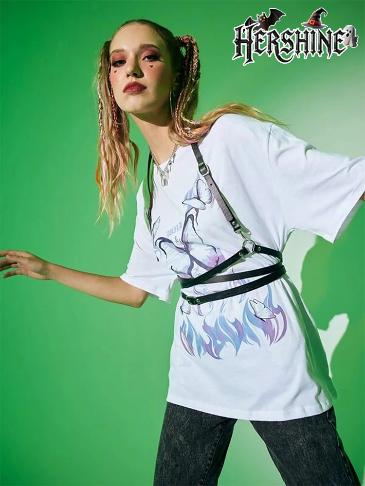 HERSHINE 1 piece women's one size fits all black metal buckle body belt seat belt shoulder strap Y2K Gothic punk Halloween acces