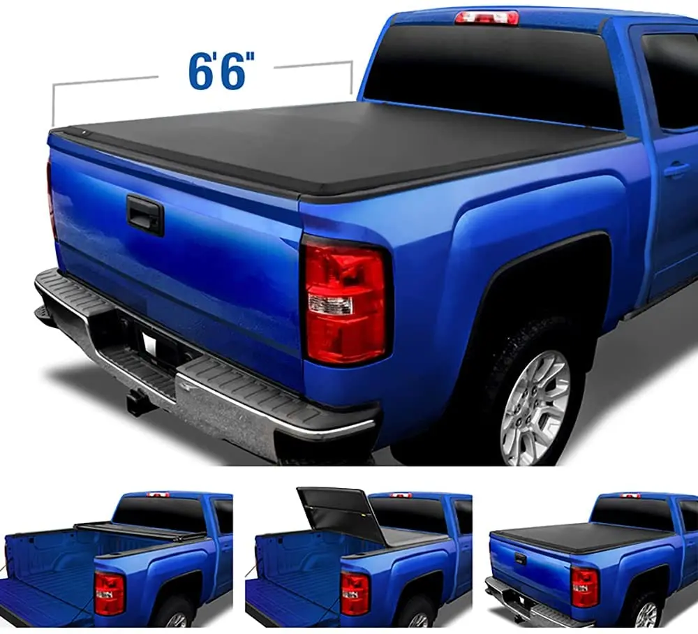 Pickup Truck Bed Cover Soft Three Fold Truck Bed Tonneau Cover for Chevrolet GMC Extra Short Bed 6.6FT