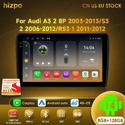 Hizpo 9 Inch Car Radio 2 Din Android 14 Stereo With Screen For  Audi A3 8P 2003-2012 Carplay Intelligent System Multimedia Wifi