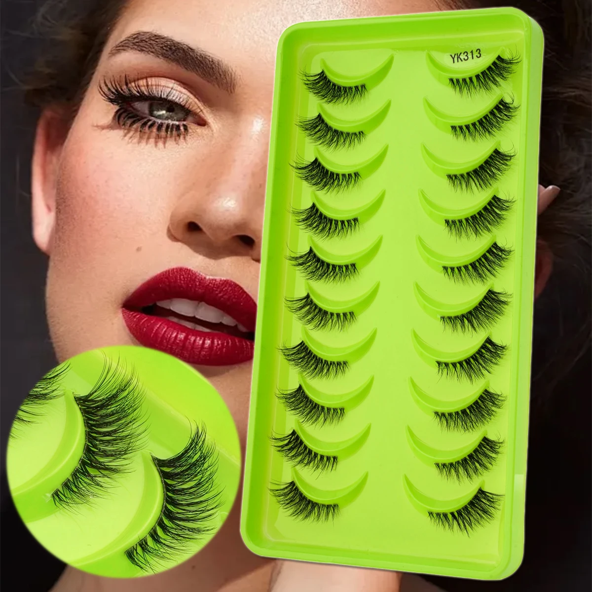 10쌍 인조 속눈썹 내추럴 롱 소프트 하프 캣아이 래쉬 메이크업 도구 재사용 가능 인조 속눈썹