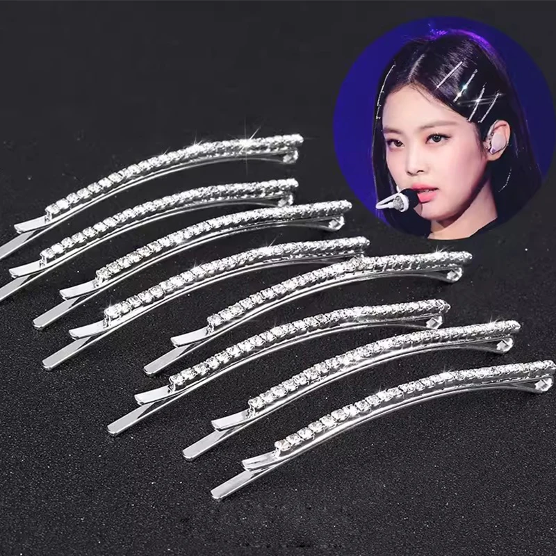 2pcs Rhinestones One-line Hair Clip for Women Hair Accessories Crystal HairClips Girls Barrette Hair Pins Hair Jewelry Headdress