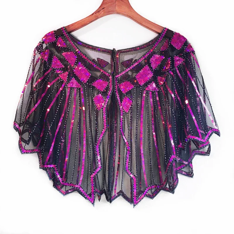 

2021 Geometric Sequin Beaded Cape Vintage 1920s Shawl Wraps Flapper Cover Up Women Lady Mesh Scarf for Party Evening Gown Shrug