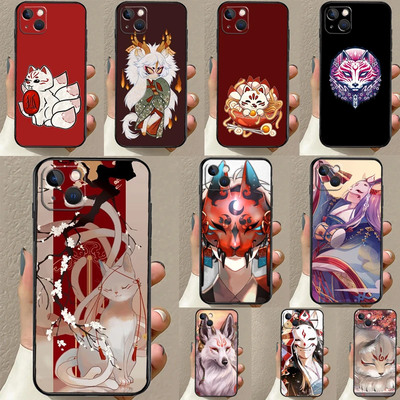iPhone16Pro Maison Kitsuné Red Case Kitsune Fox Japanese Art Case For iPhone 16 15 14 13 12 11 Pro Max