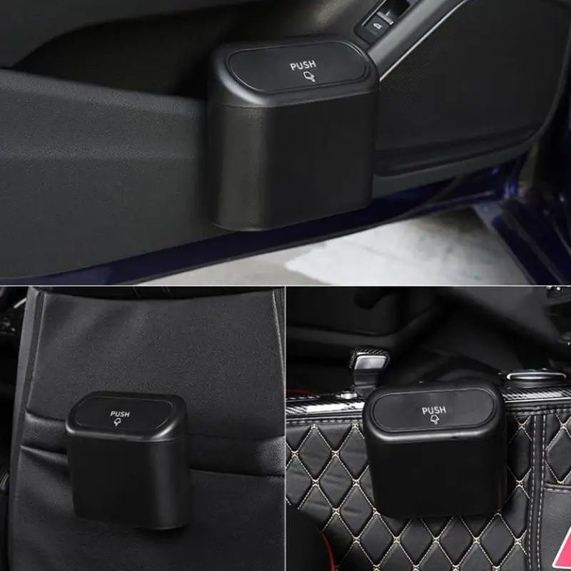Vehicle Trash Can Small with Lid Leakproof Lining and 30 Disposable Garbage Bags for Auto Backseat Console Cupholder
