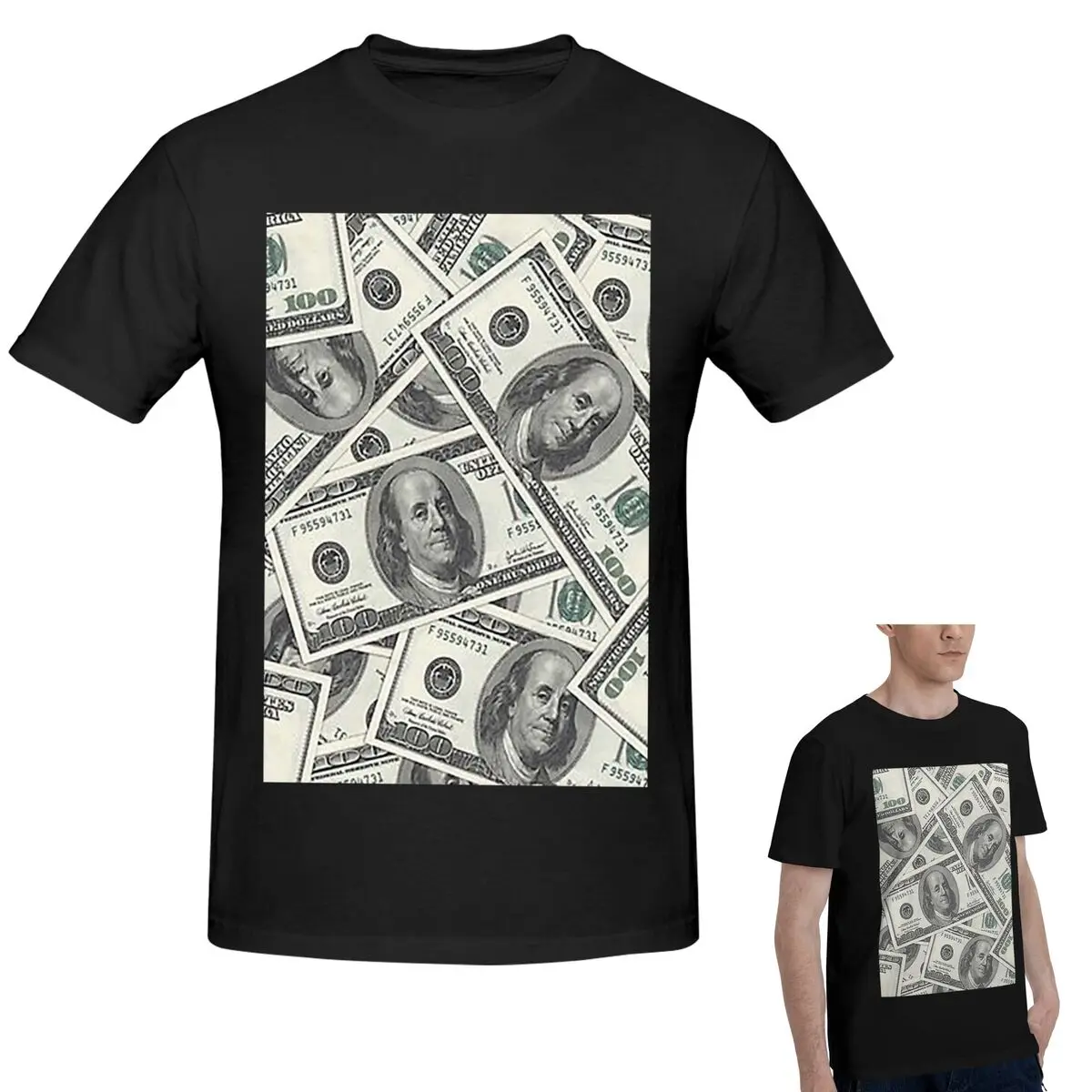 

100% Cotton Rich Money Novelty Dollars T-Shirt Men's Fashion Oversized T Shirt Men Round Neck Summer Shirts Tops S-6XL