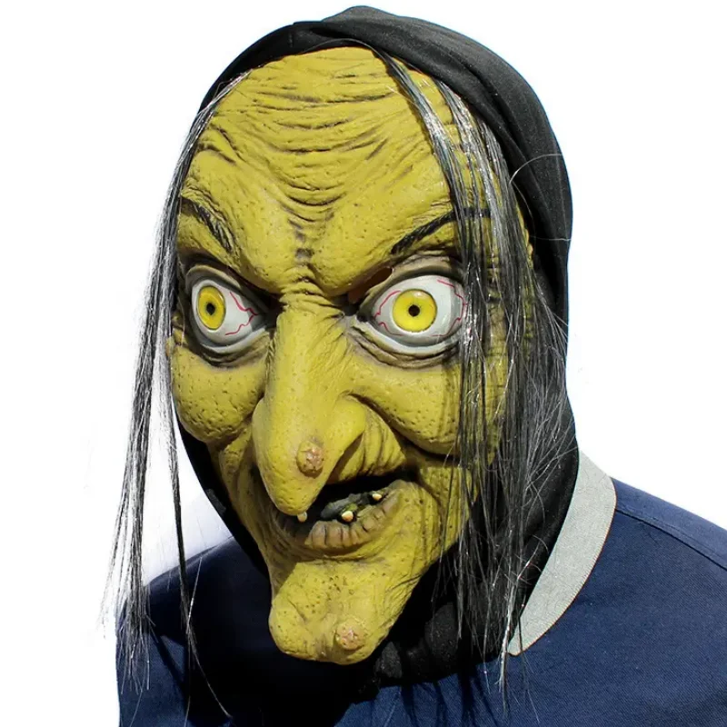 Máscara de Halloween Horror Old Witch para Mulher, Cosplay Traje, Palhaço Assustador, Máscaras de Látex Hag, Rosto Verde, Nariz Grande