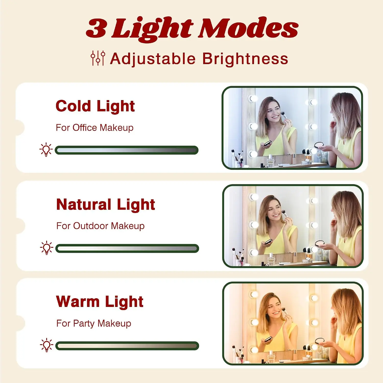 Makeup Vanity Desk with Mirror and 10 Lights, 3-Colour Hollywood Brighter Bulbs, Vanity Table Set with Large, Customized