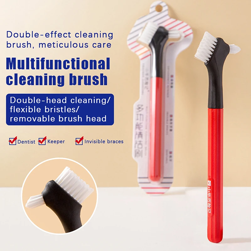 Double Head Denture Cleaning Brush Toothbrushes False Teeth Brush Multi-Layered Bristles Non-Slip Ergonomic Handle Oral Cre.~