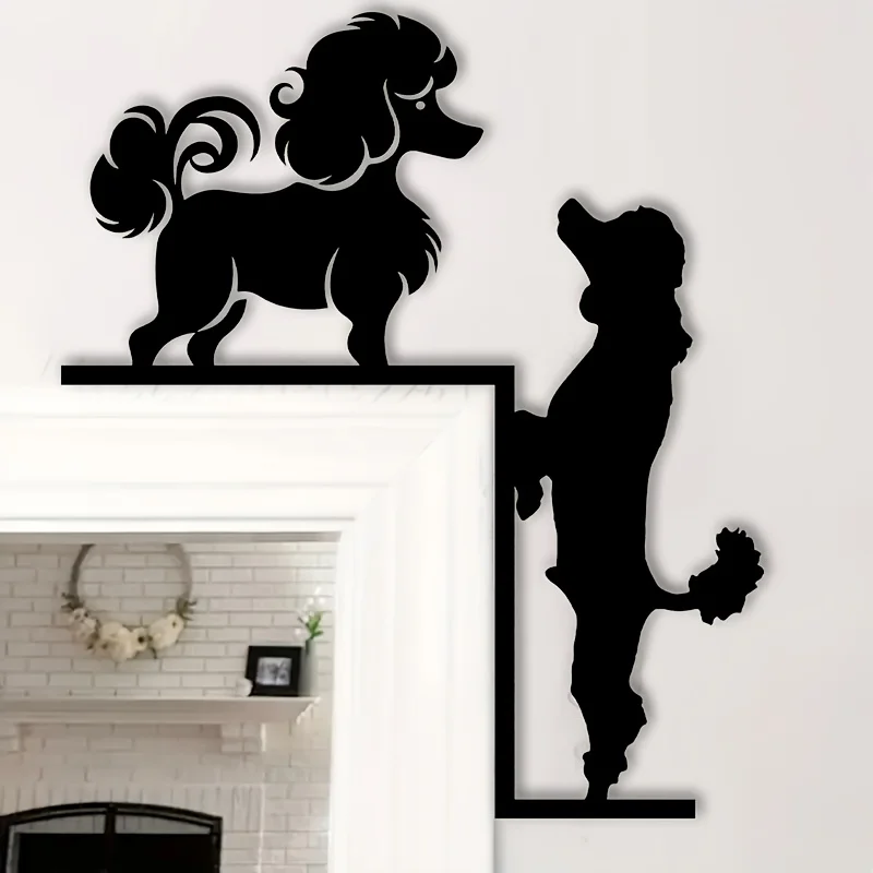 2D Art Deco Poodle Metal Corner Wall Art, Silhouette Animal Theme Home Decor, Ideal Birthday Gift for Pet Lovers 1pc