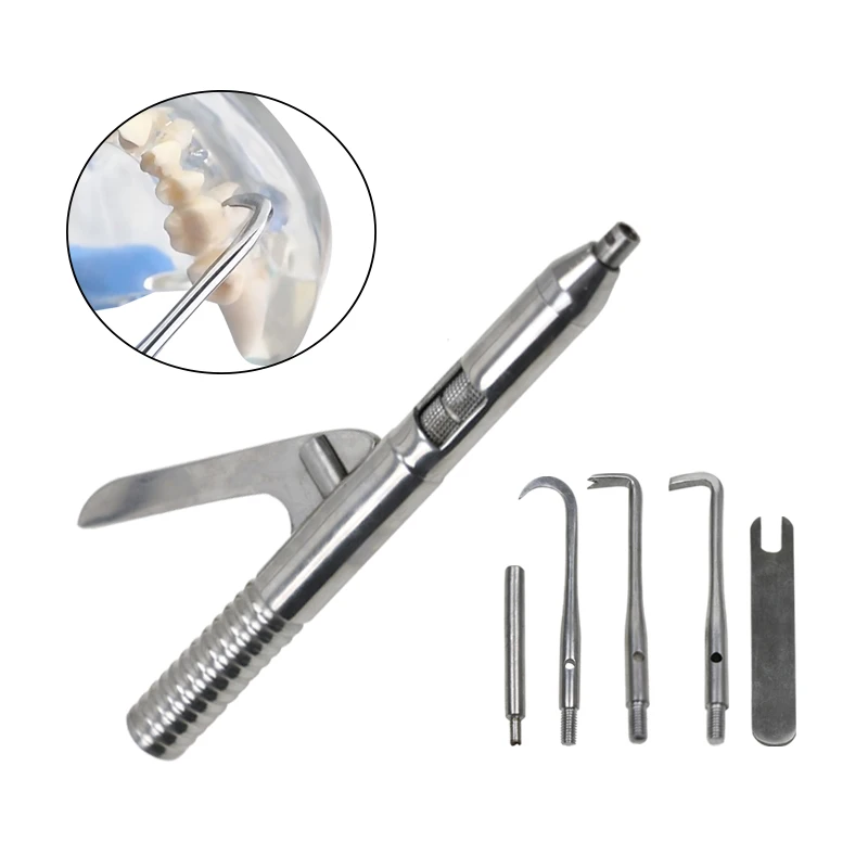 GREATLH 1 Set Dental Automatic Crown Remover Length 155mm with 3 Working Tip Stainless Steel Material Dental Instrument