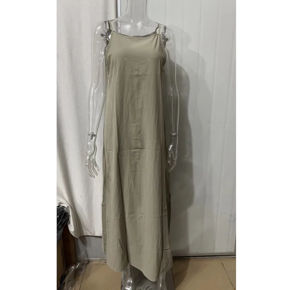 Summer White Boho Maxi Dress Casual Elegant Spaghetti Strap Beach Party Black Basic Split Sling Robe Women Femme New