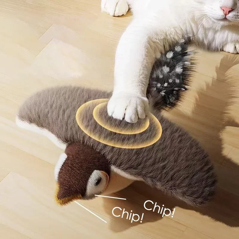 

Interactive Cat Toys, Rechargeable Chirping Flapping Bird(no Flying) with Catnip for Indoor Cats, Touch Activated Plush Toys Toy