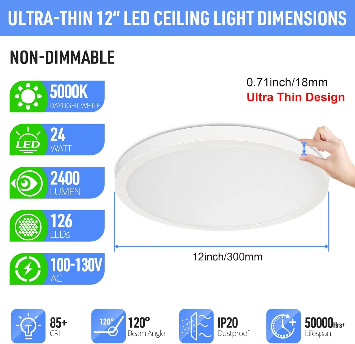 Lampu plafon LED Flush Mount 220V, lampu siang hari 6000K putih 24W Downlight bulat datar Ultra ramping tidak dapat diredupkan