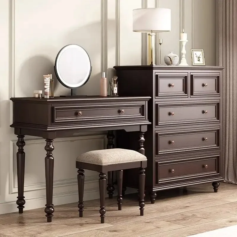 d8 American solid wood chest of drawers Bedroom French simple chest of drawers Wall storage cabinet Bedside storage cabinet