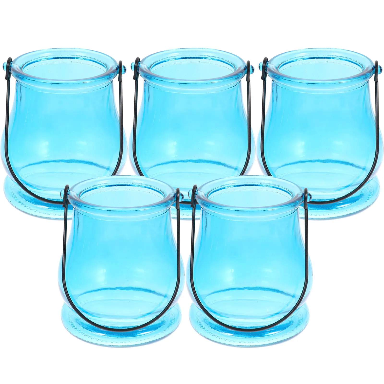 5Pcs Glass Hanging Holder Tea Light Holder Wall Mounted Elegant Iron Frame Home Decor Party Wedding Table Setting