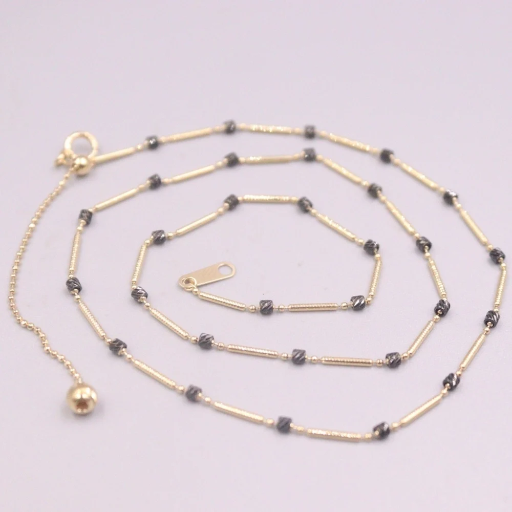 

AU750 Pure 18k Yellow Gold Chain Carved Beads Long Sticks Link Necklace 2.9-3g /43cm