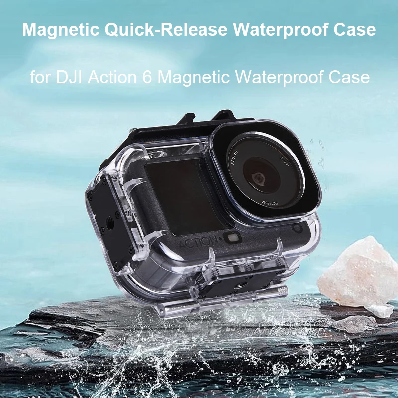 

60M Camera Protective Shell Waterproof PC Sports Camera Cover Transparent Tempered Glass for DJI Osmo Action 6 with Magnetic
