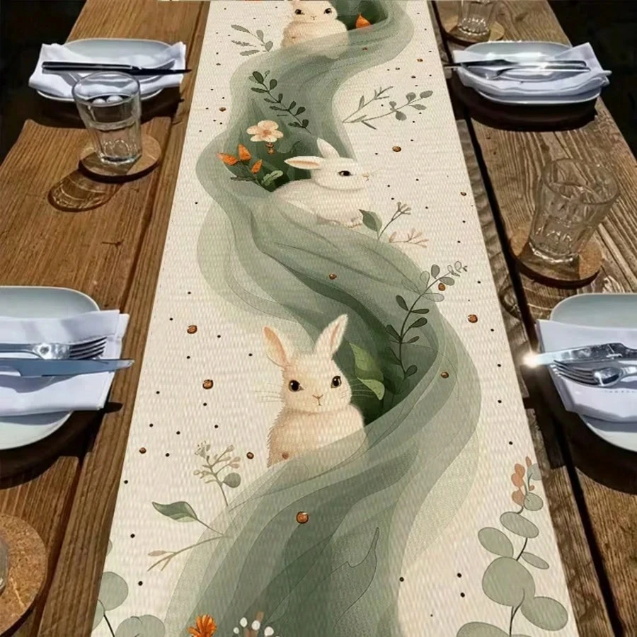 1pc Brown Spring Easter Table Runner Bunny Colorful Eggs Farmhouse Dress Scarves Rustic Botanical Dining Tablerunner for Coffee