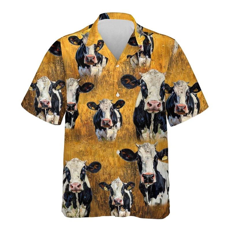 Mens Designer Clothes 3D Print Cow Shirt Oversized Summer 2024 Travel Hawaii Beach Hawaiian Harajuku Funny Ox Camisa Funny Tops