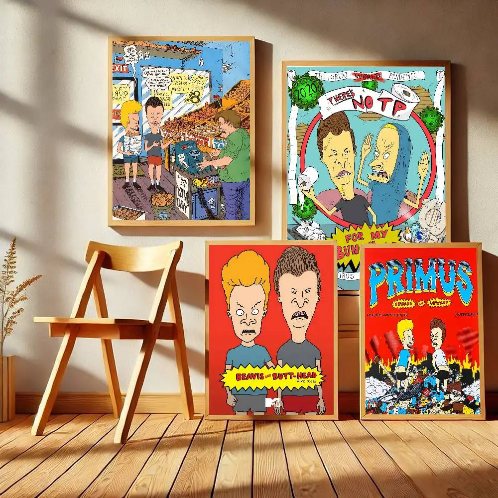 Anime Beavis And Butthead Movie Sticky Posters Retro Kraft Paper Sticker DIY Room Bar Cafe Aesthetic Art Wall Painting