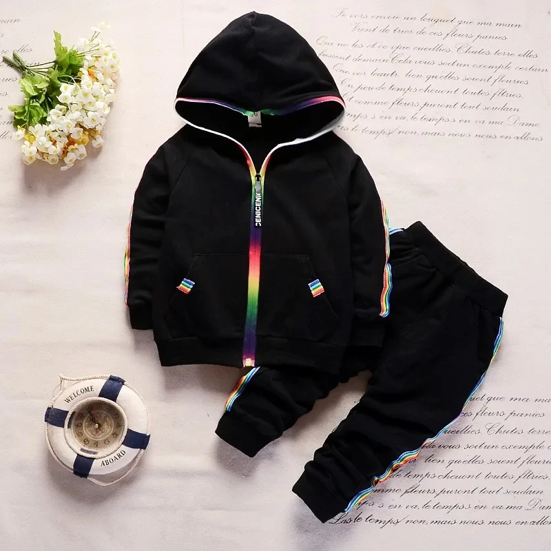 Clothing Boys and Girls Set Spring Autumn Sports Hooded Coat + Pants 0-5 Years Old Beibei Korean version Fashion Children's Wear