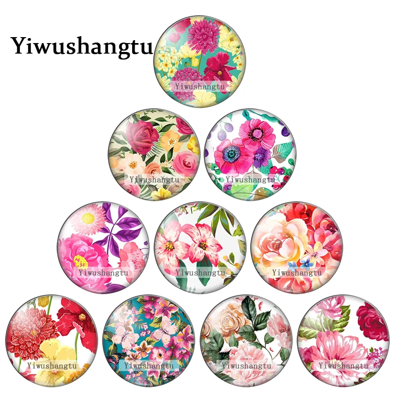 Beautiful red rose art flower paintings images 12mm/18mm/20mm/25mm Round photo glass cabochon demo flat back Making findings