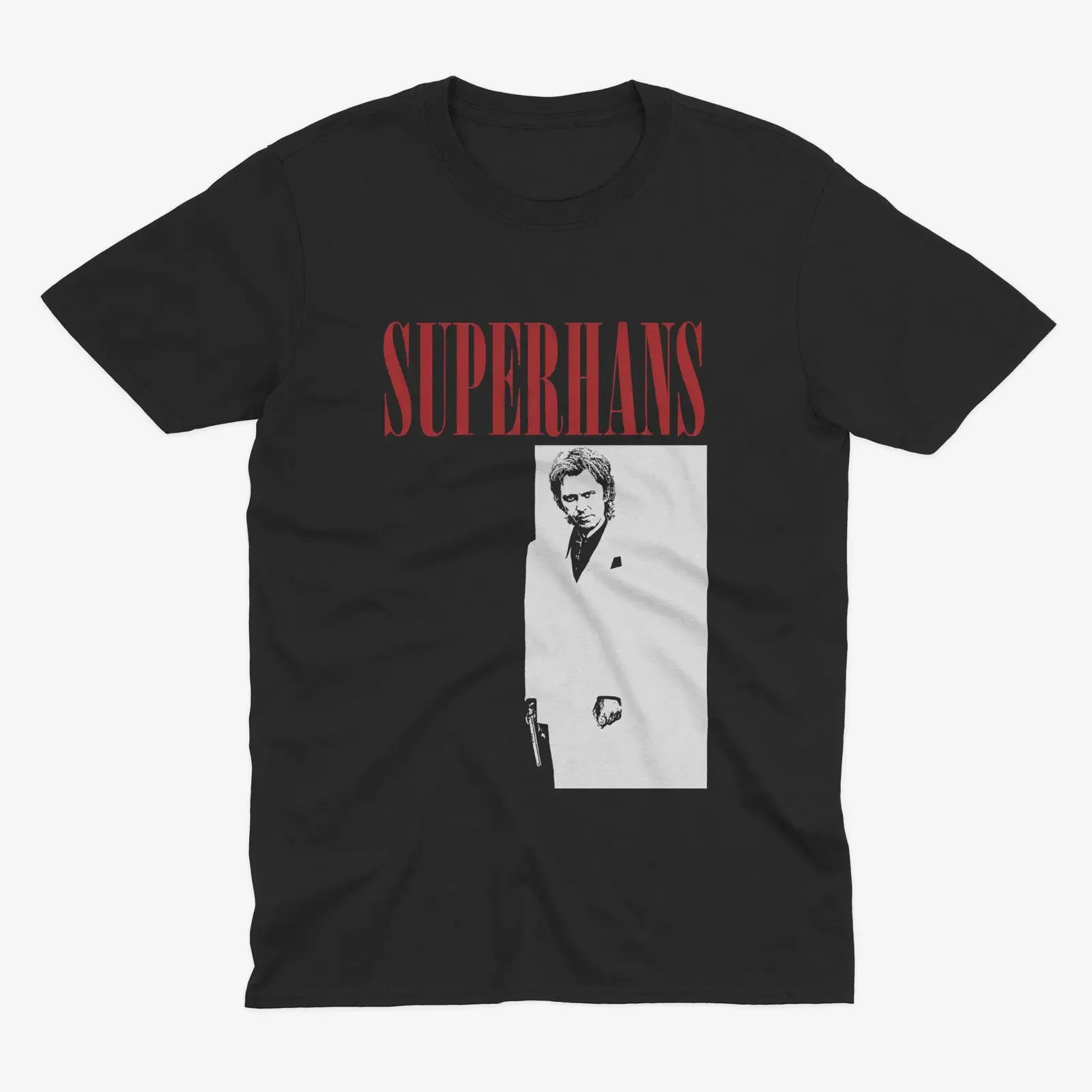 Superhans Scarface Parody T shirt Classic Peep Show TV Series Fans Black  vintage Washed Comfortable Unisex Stylish Casual Soft