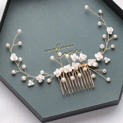 Gold Tiara Hair Combs Pearls Hair Accessories For Party Handmade Women Headbands Hair Ornaments Fashion Jewelry