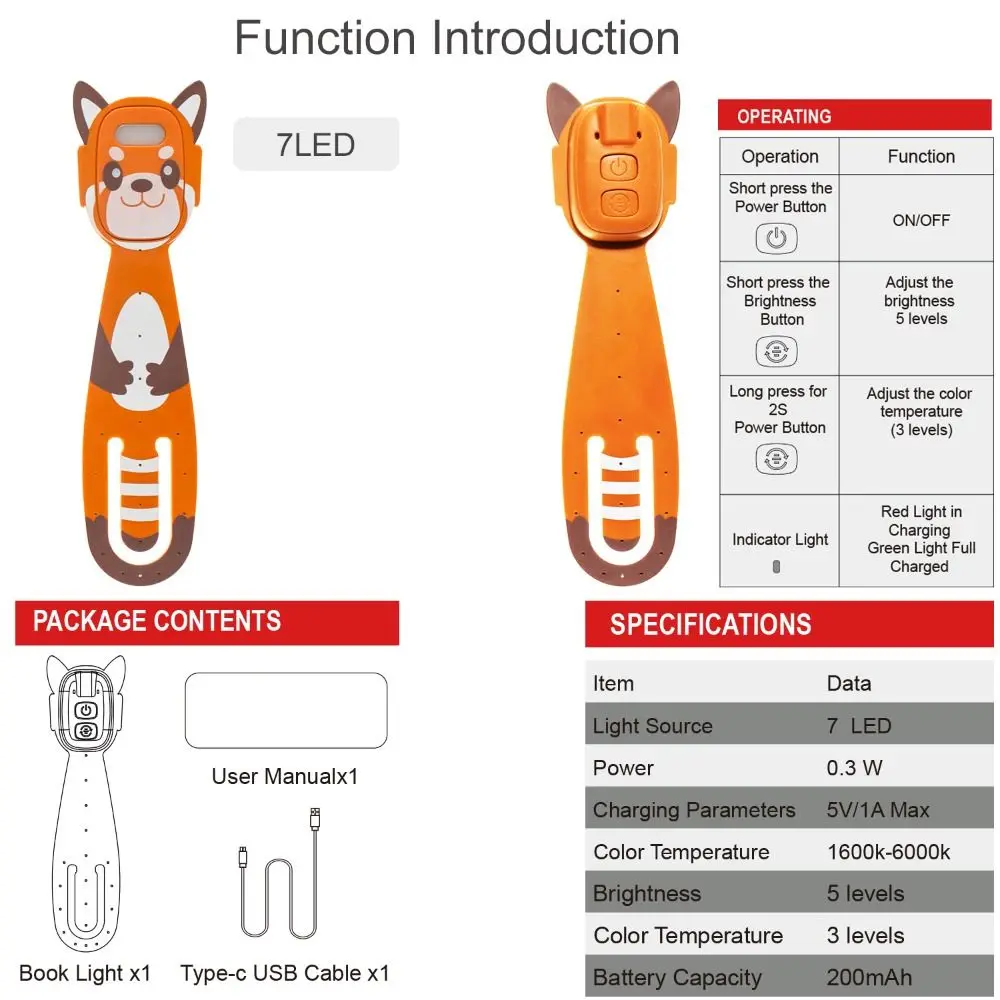 New Bear Shape Clip-On Book Light Rechargeable Eye-Protection LED Reading Light Cartoon Adjustable Mini Book Light Travel