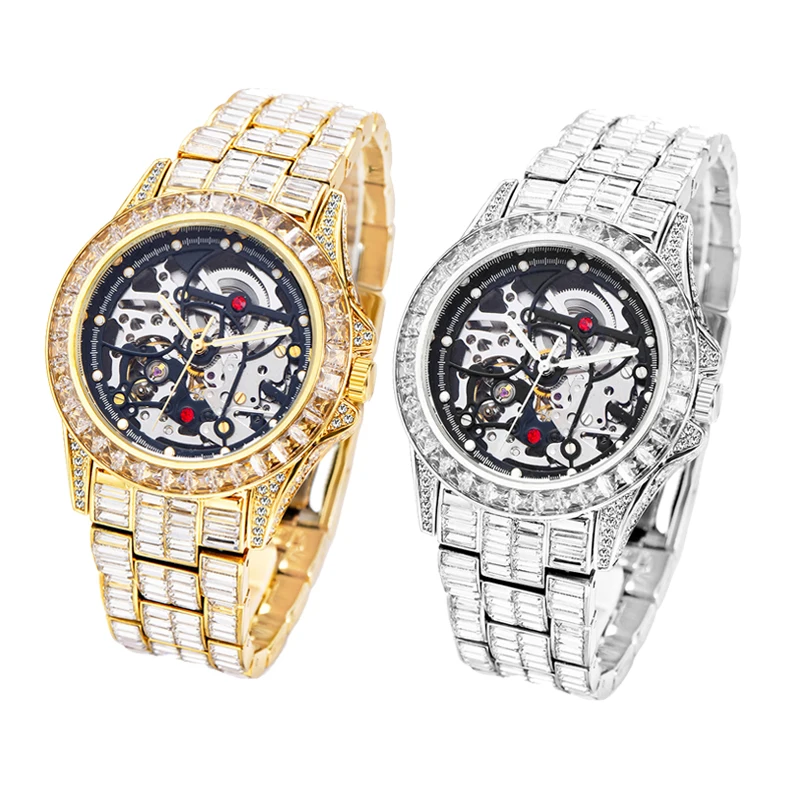 Orologio meccanico automatico Scheletro Hip Hop Business Orologio da polso in oro pregiato Orologi di lusso in oro rosa
