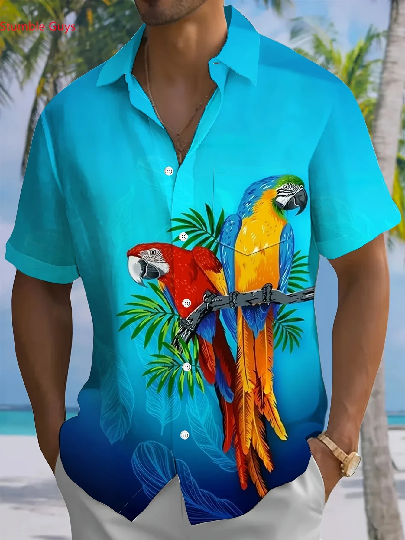 Summer Fashion Hawaiian Shirt For Men Man Short Sleeve Casual Tropical Print Lightweight Breathable Party Shirts