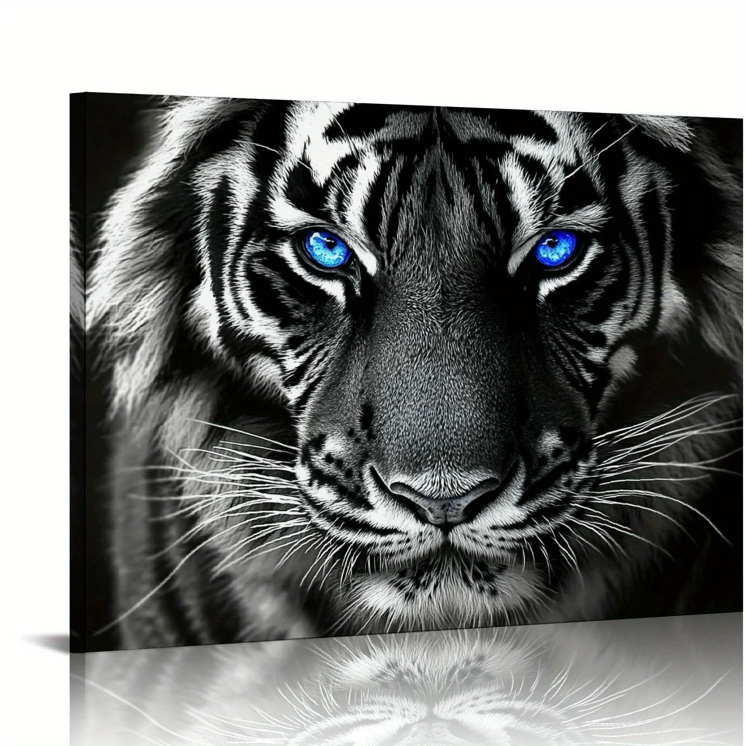 

Wooden Frame Canvas Painting Blue Eyes Tiger Canvas Painting Animal Black White Prints Office Living Room Wall Art Decoration