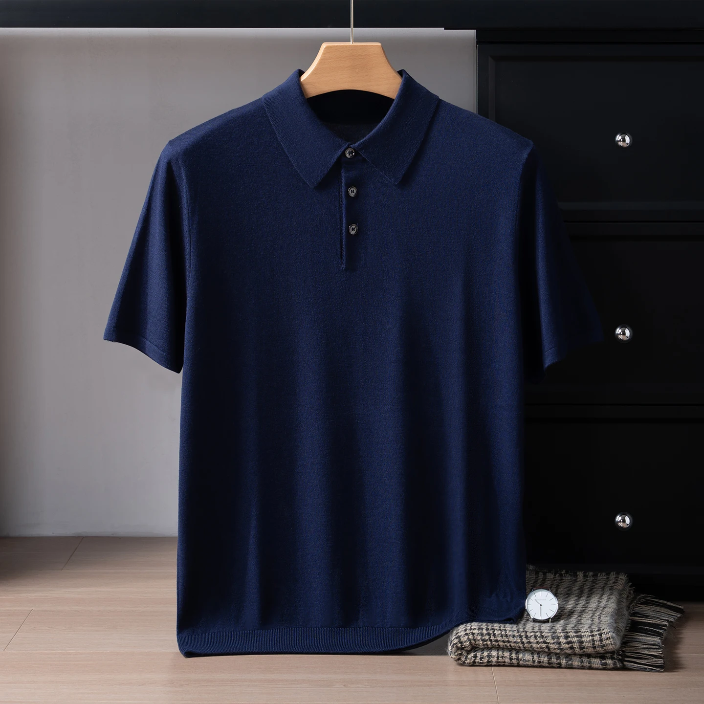 

ZOCEPT High Quality Ultra Fine Mulberry Silk Spring Summer Men's Business Polo Neck Short Sleeve Polo T-shirt Tops Tees