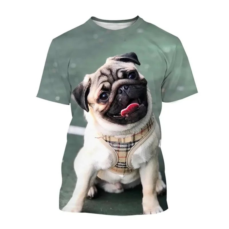 Cute Animal Pet Dog Tshirt For Men 3D Printed Funny Pug Graphic Tees Top Plus Size Short Sleeve T-shirt Homme Streetwear