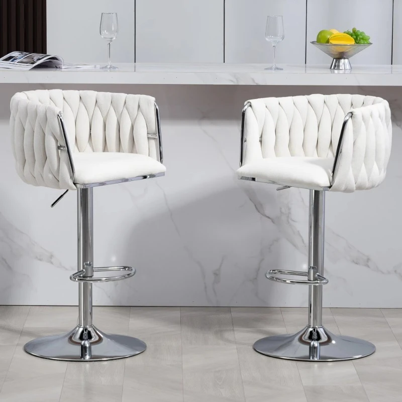 Height Adjustable Rotary Bar Stool Modern Stainless Steel Silver Finish Practical Stool