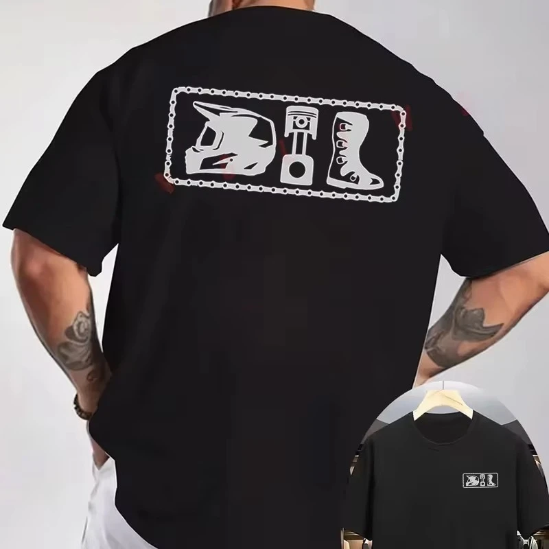 Dirt Bike Gear with Motorcycle Rider Motocross Print T-Shirt Double-Sided Print Men's Summer Short Sleeve Round Neck Casual Tops