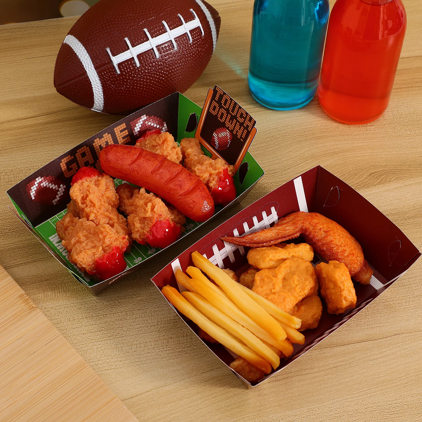 

60 pcs Snack Boxes Football Paper Trays Serve Tailgate Food Plates Lightweight Party Supplies Serving Tray for Sports Events