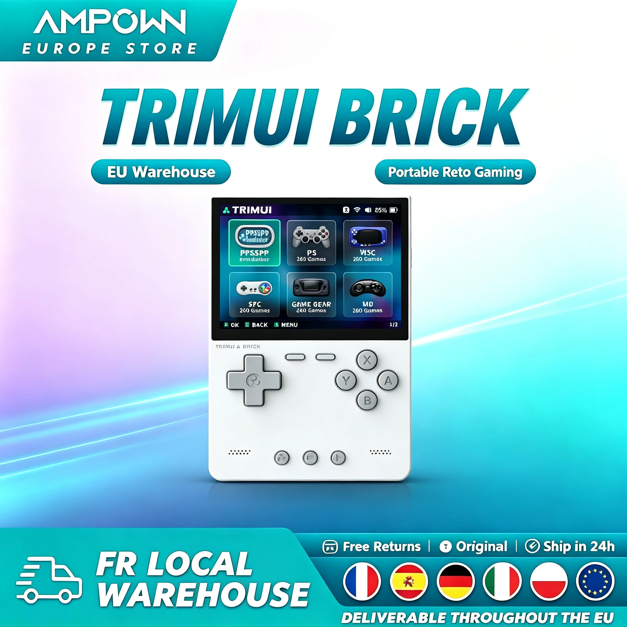 Consola de juegos retro portátil TRIMUI, pantalla IPS de 3,2 pulgadas y resolución 1024x768, 400 PPI, sistema Linux, batería de 3000 mAh, reproductor de juegos de código abierto, con teclas LED de diferentes colores, ideal como regalo de Navidad.