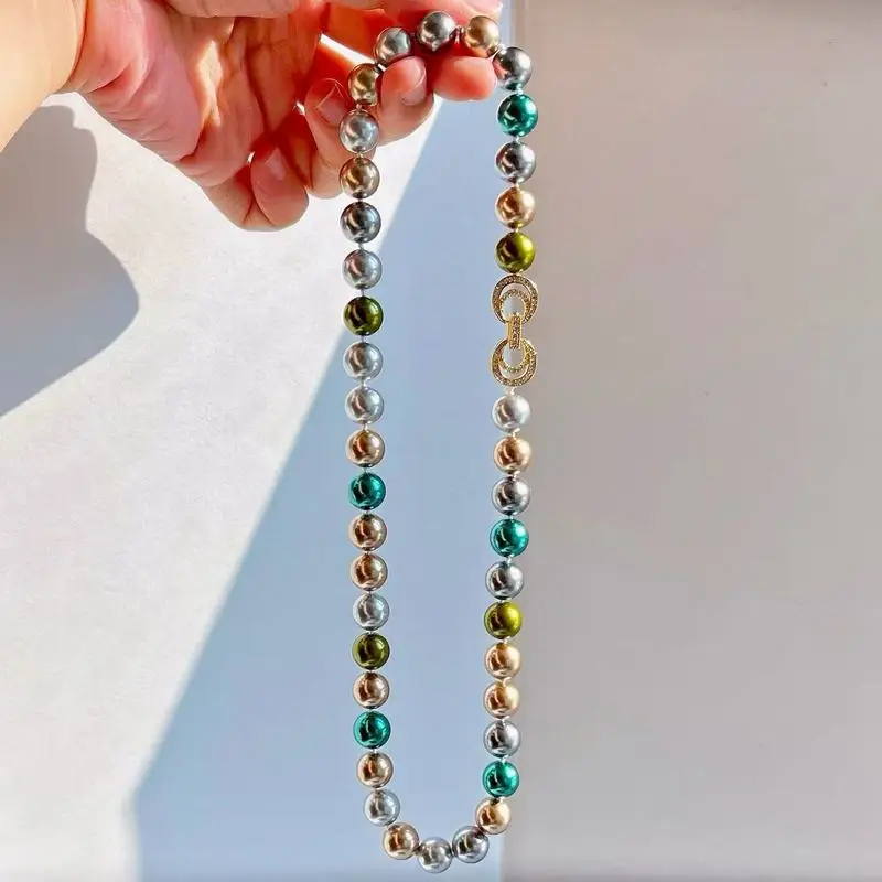 High Custom 10mm Noble Morandi Mixed Color Tahitian Sea Pearl Necklace Clavicle Chain