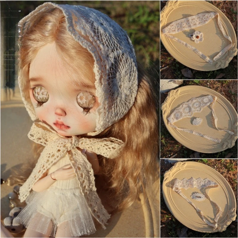 Retro Weißer Spitzenkopfwickel Kopftuch Haarspange Dekoration für Blythe-Spielzeugfiguren Zubehör DIY – Detail 1