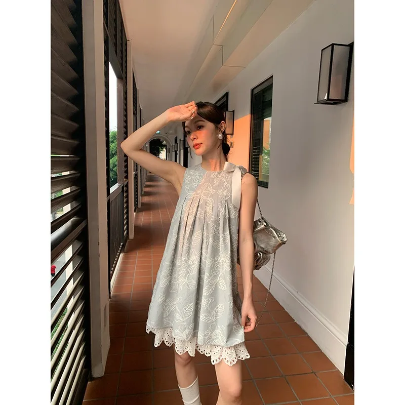 

2025 Summer French-style Sweet and Cute Lace Sleeveless Dress for Women White Dress Streetwear Mini Dress for Women