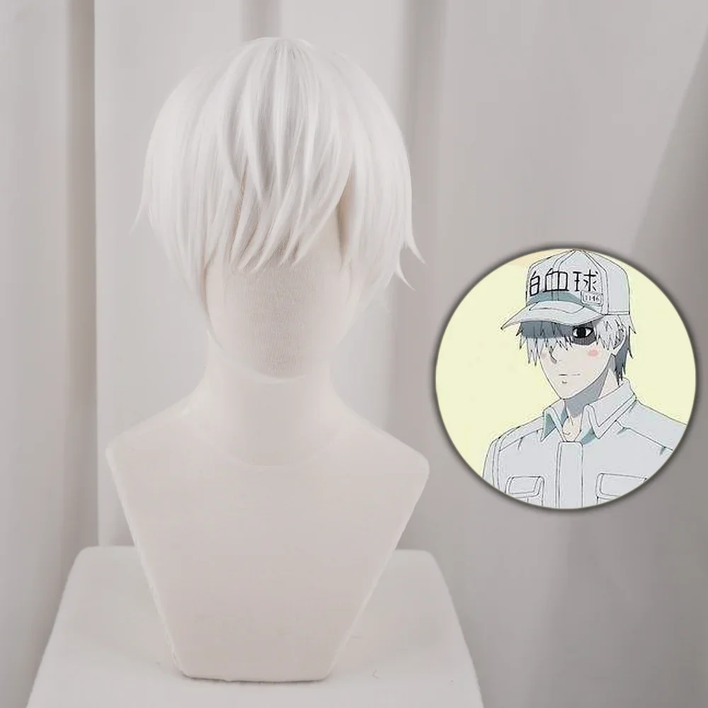 Anime Cells at Work White Blood Cell Short Cosplay Wig Synthetic Hair Halloween Costume Hakkekkyuu Party Wigs