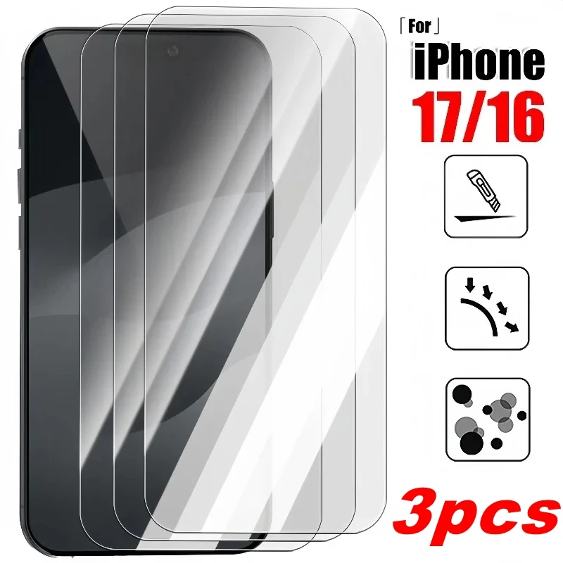 3Pcs Full Cover Screen Protector for iPhone 17 16 15 Pro Max 14 13 12 11 Pro Mini Tempered Glass For IPhone 16e Air XR XS Glass