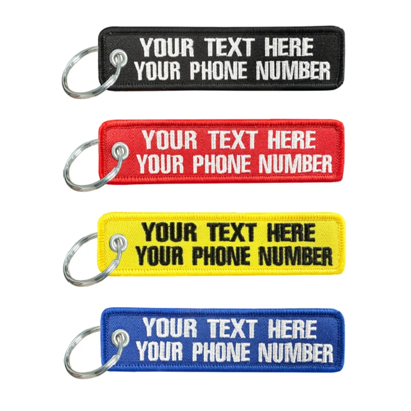 Customized Keyring Double Sided Embroidery Double-row text angle rounded personalized Motorcycle-key ,bicycle-key, Car-Key, Eas